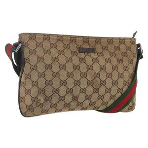 Authentic GUCCI GG Canvas Web Sherry Line Shoulder Bag Beige Red Green 189749